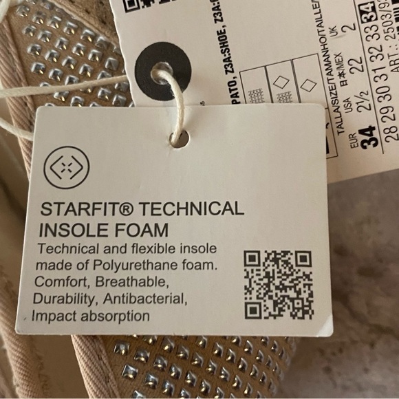 Nwt Zara Cream Silver Studded Flats with Buckle closure Size‎ USA 2.5 EUR 34 - Picture 5 of 8